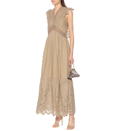 Shop Self-portrait Broderie Anglaise Cotton Maxi Dress In Beige