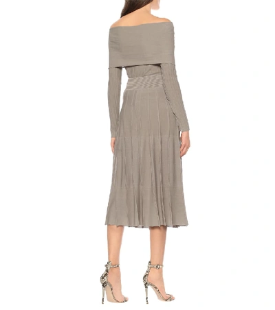 Shop Agnona Pleated Stretch-knit Midi Skirt In Grey