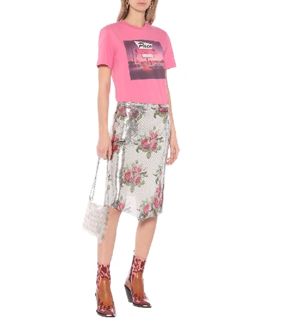 Shop Paco Rabanne Floral Mesh Midi Skirt In Silver