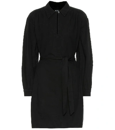 Shop A.p.c. Maria Belted Cotton Shirt Dress In Black