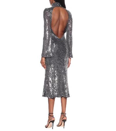 Shop Galvan Legato Sequined Midi Dress In Silver