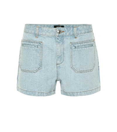 Shop Apc High-rise Denim Shorts In Blue