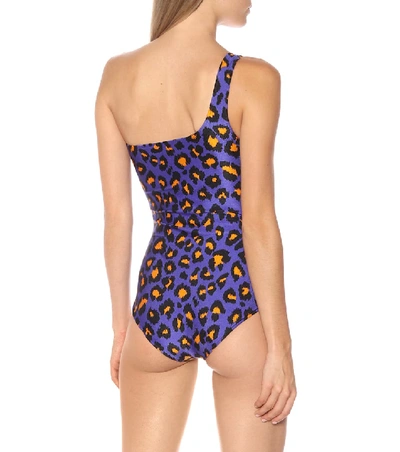 Shop Gucci One-shoulder Leopard-print Swimsuit In Purple