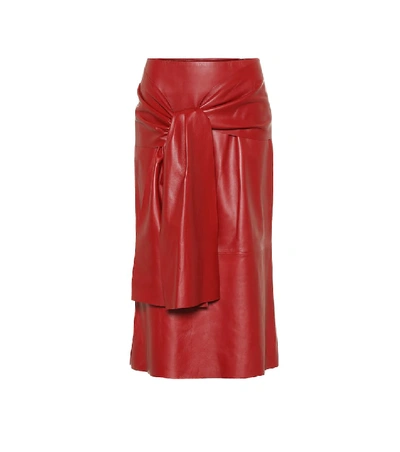 Shop Joseph Renne Leather Midi Skirt In Red