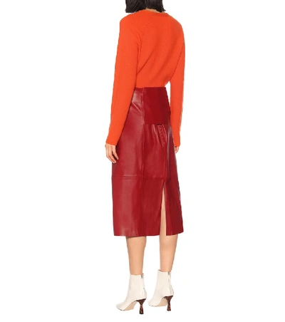 Shop Joseph Renne Leather Midi Skirt In Red