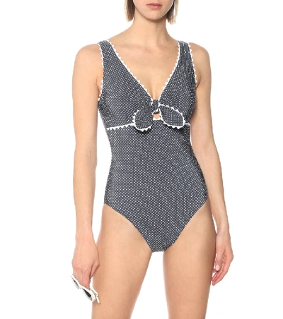 Shop Karla Colletto Coco Polka-dot Swimsuit In Grey