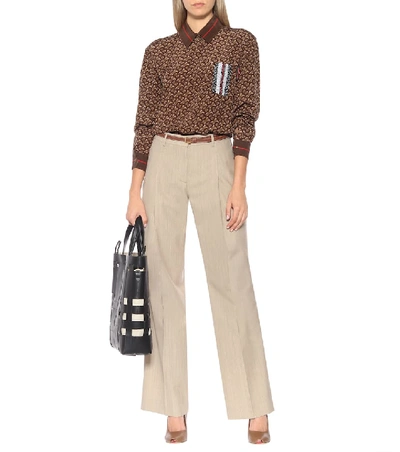 Shop Burberry Leather-trimmed Wool Pants In Beige