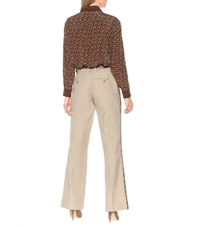 Shop Burberry Leather-trimmed Wool Pants In Beige