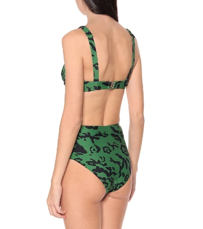 Shop Self-portrait Leopard-print Bikini Top In Green
