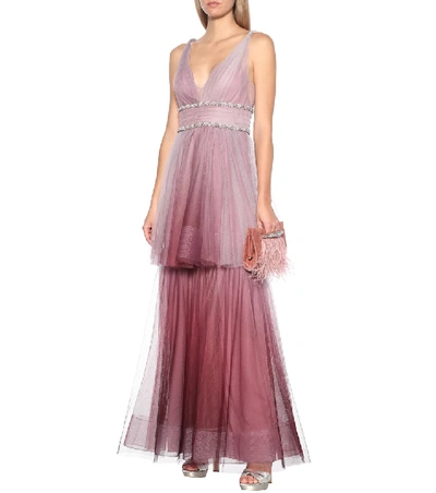 Shop Marchesa Notte Embellished Tulle Gown In Purple