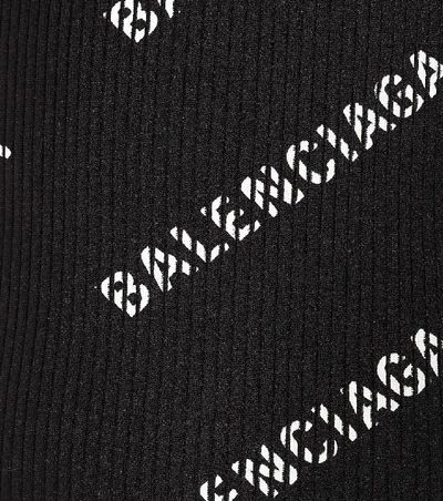 Shop Balenciaga Logo Ribbed-knit Minidress In Black