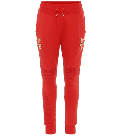 Shop Puma X Balmain High-rise Slim Sweatpants In Red