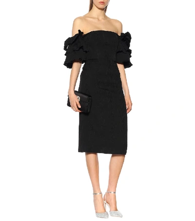 Shop Alexa Chung Jacquard Off-the-shoulder Dress In Black