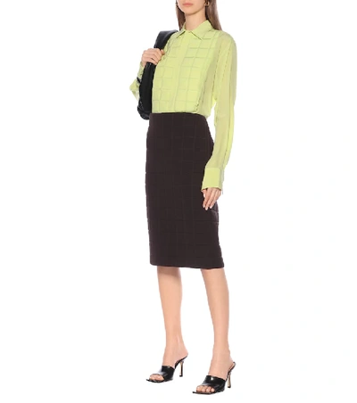 Shop Bottega Veneta Quilted Midi Skirt In Brown