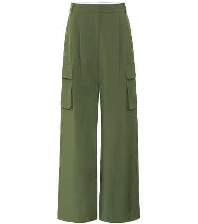 Shop Tibi Wool-blend High-rise Wide-leg Pants In Green