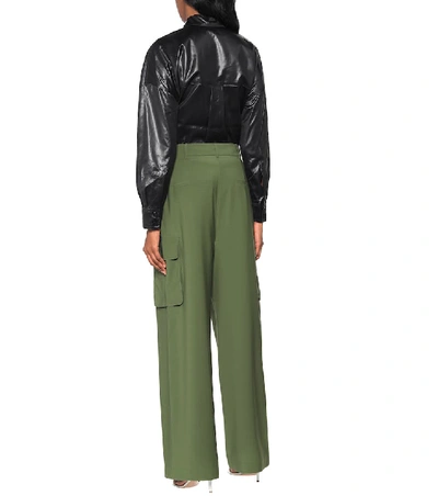 Shop Tibi Wool-blend High-rise Wide-leg Pants In Green