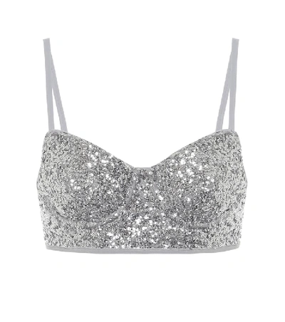 Shop Norma Kamali Sequined Crop Top In Silver