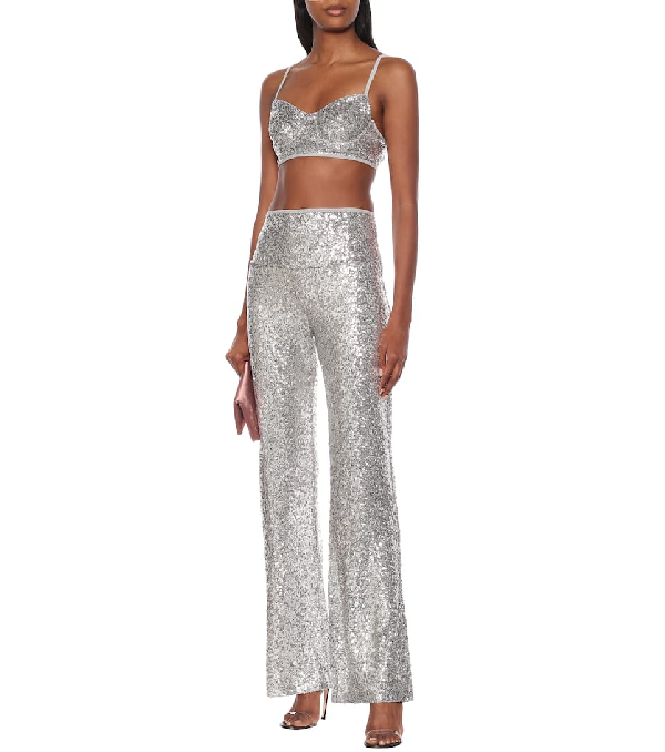Norma Kamali Sequined Crop Top In Silver | ModeSens