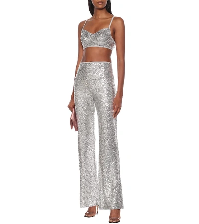 Shop Norma Kamali Sequined Crop Top In Silver