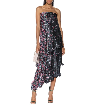 Shop Givenchy Floral Plissé Midi Dress In Multicoloured