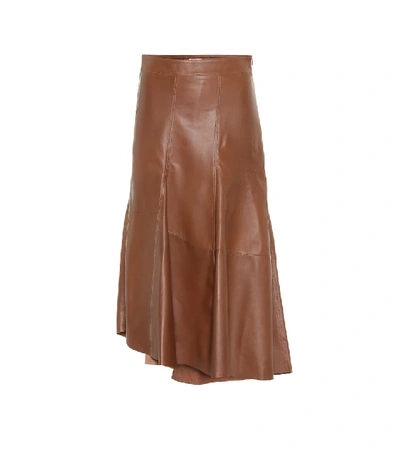 Shop Brunello Cucinelli High-rise Leather Midi Skirt In Brown