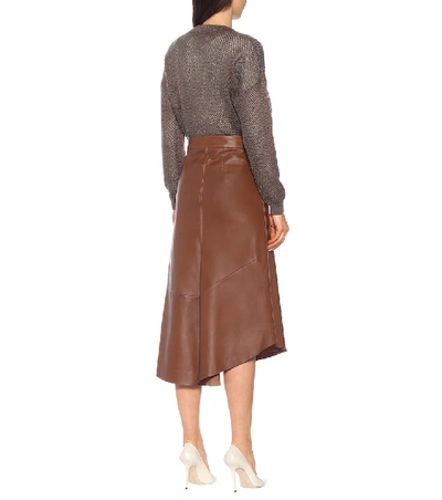 Shop Brunello Cucinelli High-rise Leather Midi Skirt In Brown