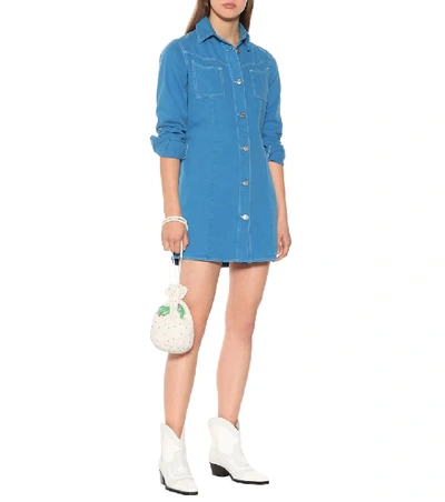 Shop Ganni Denim Shirt Dress In Blue