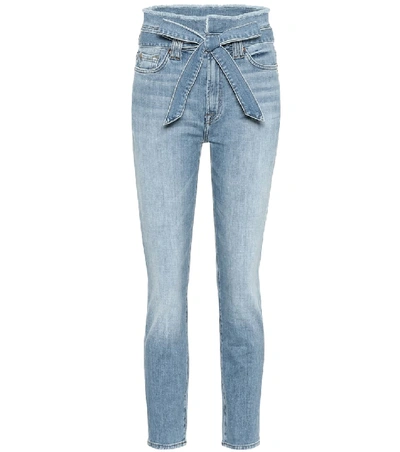 Shop 7 For All Mankind Paperbag High-rise Skinny Jeans In Blue