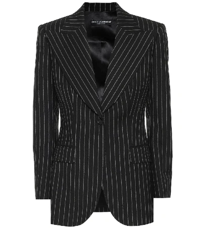 Shop Dolce & Gabbana Pinstripe Wool-blend Blazer In Black