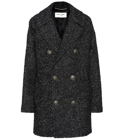 Shop Saint Laurent Wool-blend Tweed Coat In Black