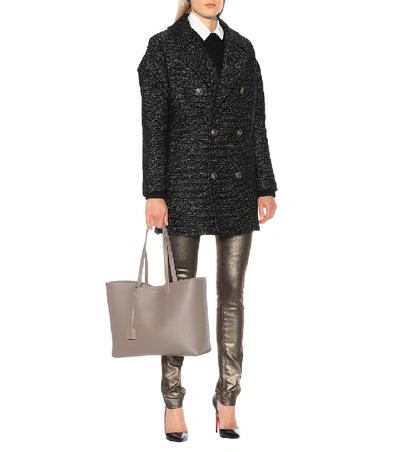 Shop Saint Laurent Wool-blend Tweed Coat In Black
