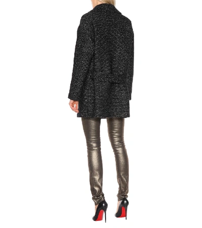 Shop Saint Laurent Wool-blend Tweed Coat In Black