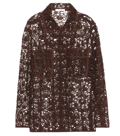 Shop Chloé Long Sleeve Floral Lace Jacket In Brown
