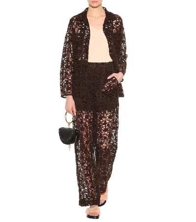 Shop Chloé Long Sleeve Floral Lace Jacket In Brown