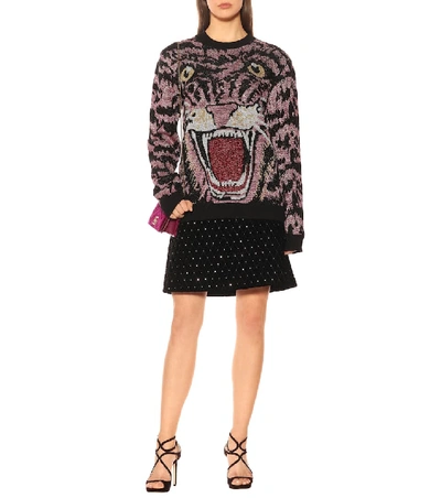 Shop Gucci Tiger Metallic Jacquard Sweater In Pink