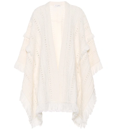 Shop Saint Laurent Embroidered Virgin Wool Cape In White