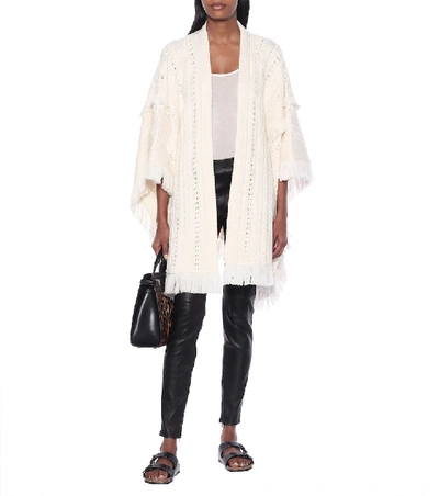 Shop Saint Laurent Embroidered Virgin Wool Cape In White