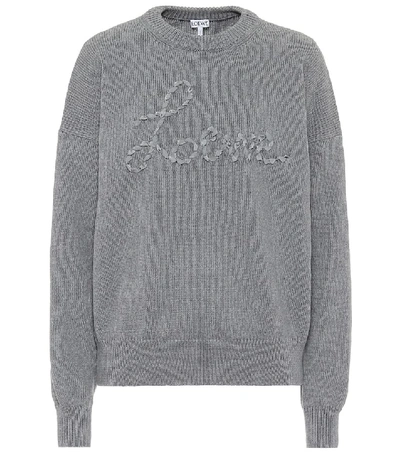 Shop Loewe Embroidered Cotton Sweater In Grey