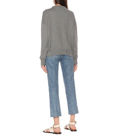 Shop Loewe Embroidered Cotton Sweater In Grey