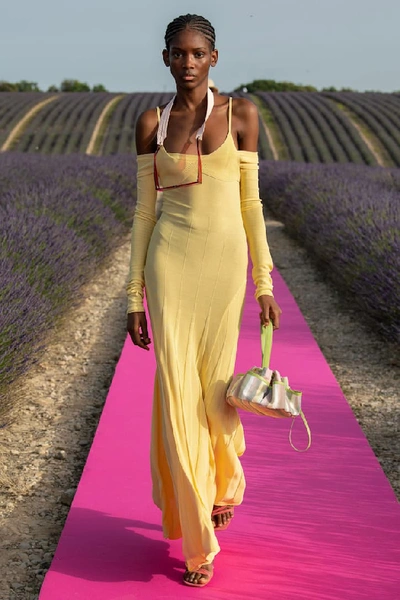 Shop Jacquemus La Robe Maille Valensole Maxi Dress In Yellow