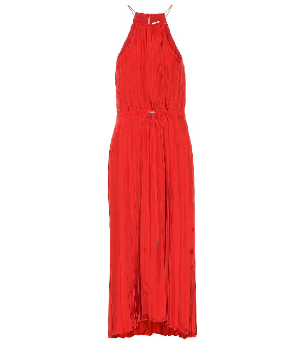 tibi red pleated dress