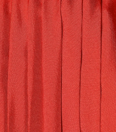 Shop Tibi Pleated Satin Midi Dress In Red