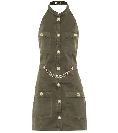 Shop Balmain Stretch-cotton Twill Minidress In Green