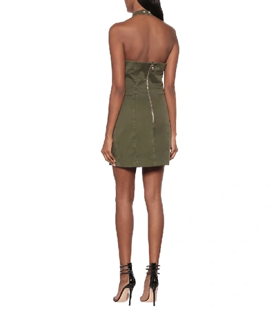 Shop Balmain Stretch-cotton Twill Minidress In Green
