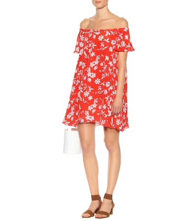 Shop Athena Procopiou Floral-printed Silk Minidress In Red