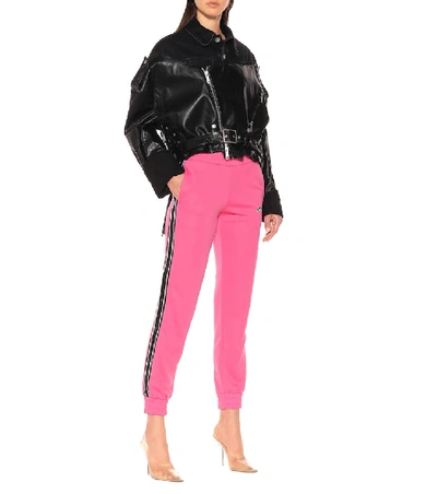 Shop Amiri Leather-trimmed Trackpants In Pink