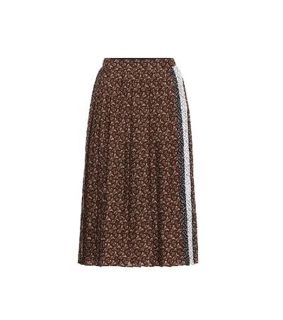 Shop Burberry Monogram Pleated Midi Skirt In Brown