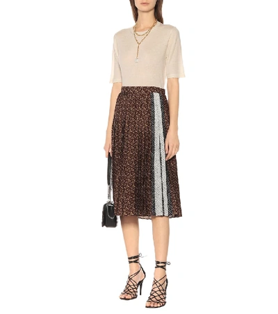 Shop Burberry Monogram Pleated Midi Skirt In Brown