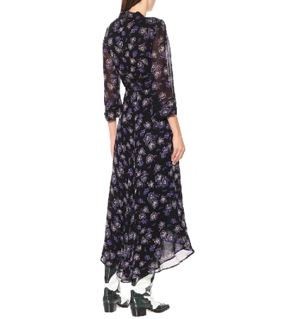 Shop Ganni Floral Georgette Maxi Wrap Dress In Black