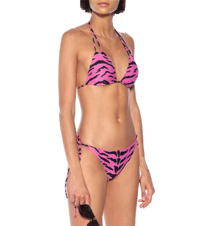 Shop Saint Laurent Zebra-print Bikini Bottoms In Pink